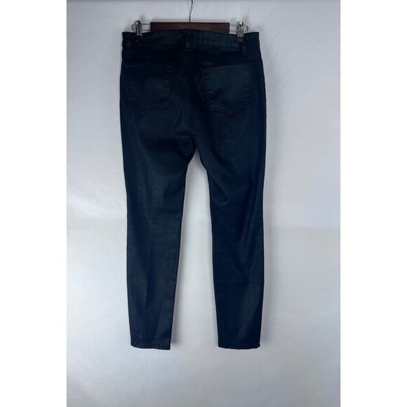 Eileen Fisher Black Waxed Coated Organic Cotton Skinny Jeans Pants Size 10 - Picture 2 of 6